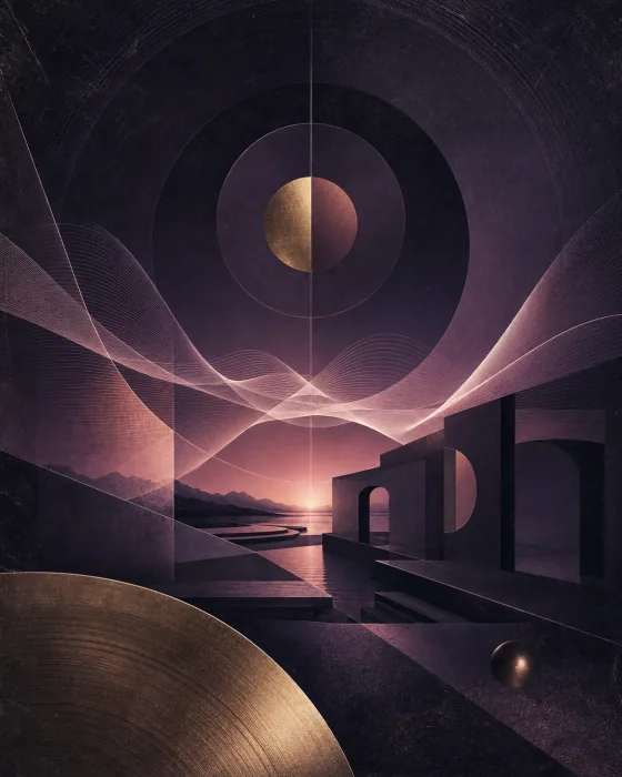Original abstract presentation artwork formed from aubergine sound waves